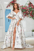 Load image into Gallery viewer, Ivory Floral Satin Chapel Train Wedding Dress