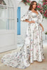 Load image into Gallery viewer, Ivory Floral Satin Chapel Train Wedding Dress