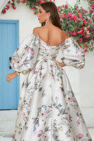 Load image into Gallery viewer, Ivory Floral Satin Chapel Train Wedding Dress