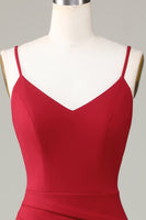 Load image into Gallery viewer, Spaghetti Straps Sleeveless Burgundy Bridesmaid Dress with Slit