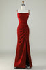 Load image into Gallery viewer, Spaghetti Straps Burgundy Long Bridesmaid Dress with Split Front