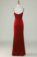 Load image into Gallery viewer, Spaghetti Straps Burgundy Long Bridesmaid Dress with Split Front