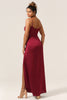 Load image into Gallery viewer, Simple Mermaid Spaghetti Straps Burgundy Long Bridesmaid Dress with Split Front