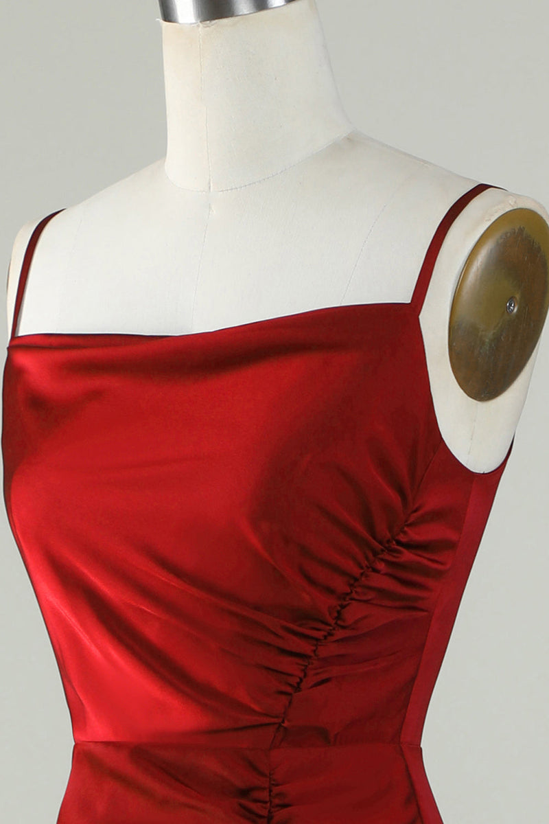 Load image into Gallery viewer, Spaghetti Straps Burgundy Long Bridesmaid Dress with Split Front