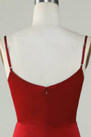 Load image into Gallery viewer, Spaghetti Straps Burgundy Long Bridesmaid Dress with Split Front