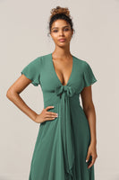 Load image into Gallery viewer, Chraming A Line V-Neck Short Sleeves Eucalyptus Bridesmaid Dress With Bow