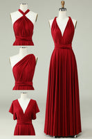 Load image into Gallery viewer, A-Line Halter Burgundy Long Bridesmaid Dress