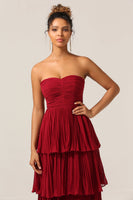 Load image into Gallery viewer, Charming A Line Strapless Burgudy Long Bridesmaid Dress with Ruffles