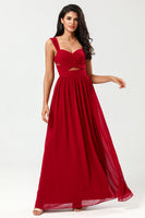 Load image into Gallery viewer, A Line Sweetheart Burgundy Long Bridesmaid Dress with Keyhole