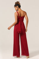 Load image into Gallery viewer, Burgundy Chiffon Convertible Bridesmaid Jumpsuits