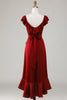 Load image into Gallery viewer, V-Neck Burgundy Bridesmaid Dress with Ruffles