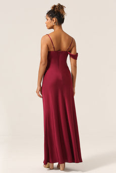 Charming Mermaid One Shoulder Cabemet Long Bridesmaid Dress