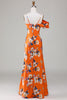 Load image into Gallery viewer, Printed Orange Flower Mermaid Bridesmaid Dress
