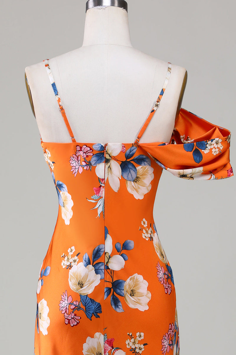 Load image into Gallery viewer, Printed Orange Flower Mermaid Bridesmaid Dress