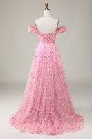 Load image into Gallery viewer, Off The Shoulder A-line Pink Long Bridesmaid Dress with 3D Flowers