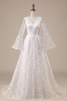 Load image into Gallery viewer, Ivory Lace Flare Sleeves A-Line Wedding Dress