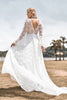 Load image into Gallery viewer, Beauty A Line V Neck Ivory Lace Flare Sleeves Wedding Dress