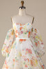 Load image into Gallery viewer, Ivory Floral A-Line Sweep Train Wedding Dress with Sleeves