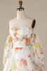 Load image into Gallery viewer, Ivory Floral A-Line Sweep Train Wedding Dress with Sleeves