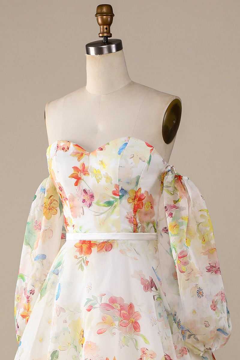 Load image into Gallery viewer, Ivory Floral A-Line Sweep Train Wedding Dress with Sleeves