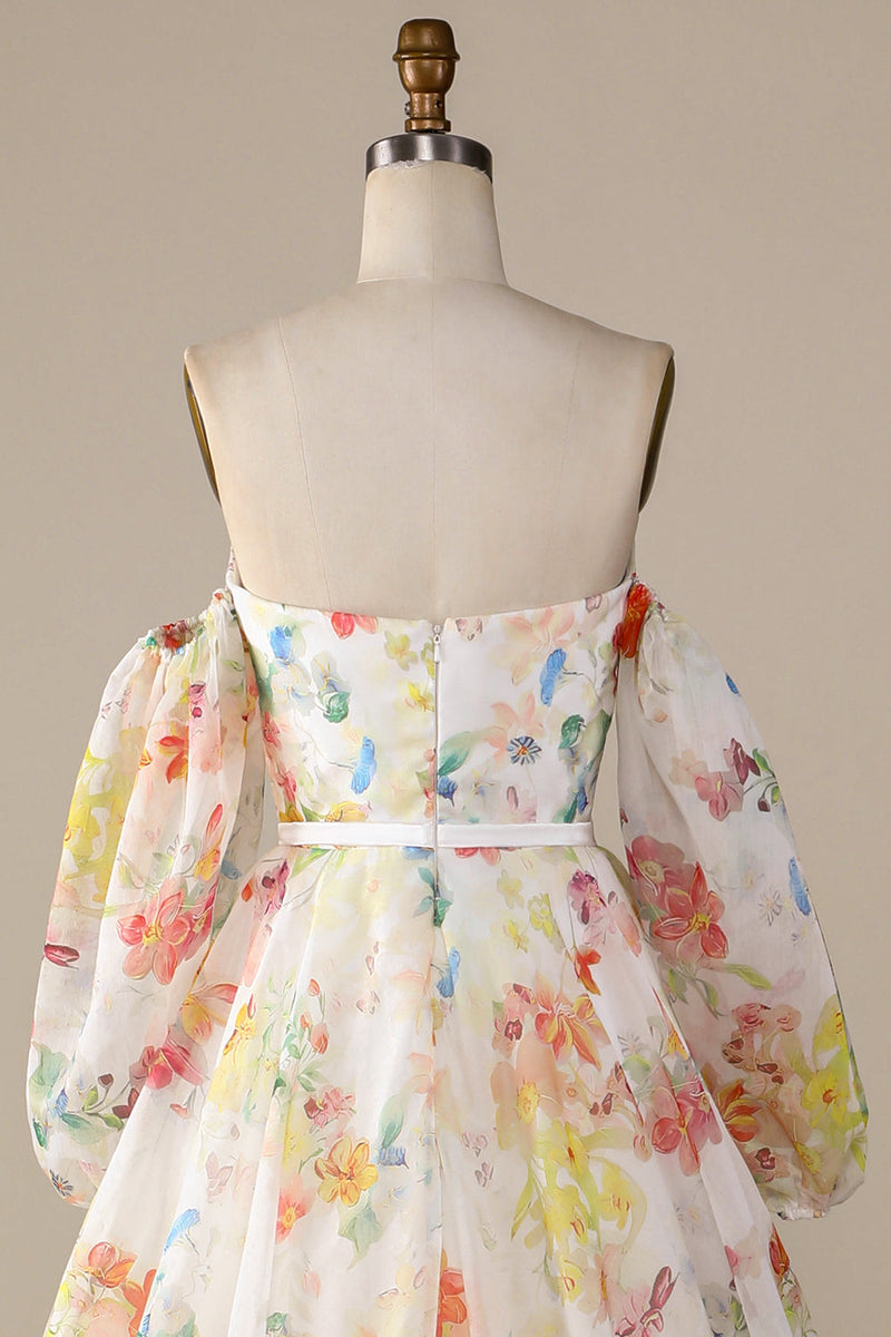 Load image into Gallery viewer, Ivory Floral A-Line Sweep Train Wedding Dress with Sleeves