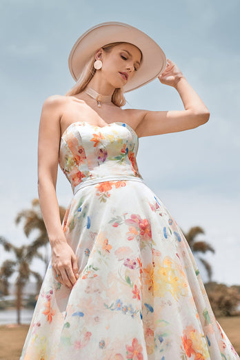 Charming A Line Sweetheart Ivory Floral Sweep Train Bridal Dress with Sleeves
