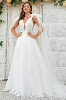 Load image into Gallery viewer, Ivory Detachable Watteau Train Tulle Wedding Dress