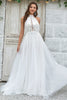 Load image into Gallery viewer, Ivory Open Back Tulle Sweep Train Wedding Dress with Lace
