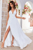 Load image into Gallery viewer, Ivory A-Line Halter Sweep Train Wedding Dress with Slit