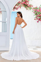 Load image into Gallery viewer, Ivory A-Line Halter Sweep Train Wedding Dress with Slit