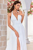 Load image into Gallery viewer, Ivory A-Line Halter Sweep Train Wedding Dress with Slit