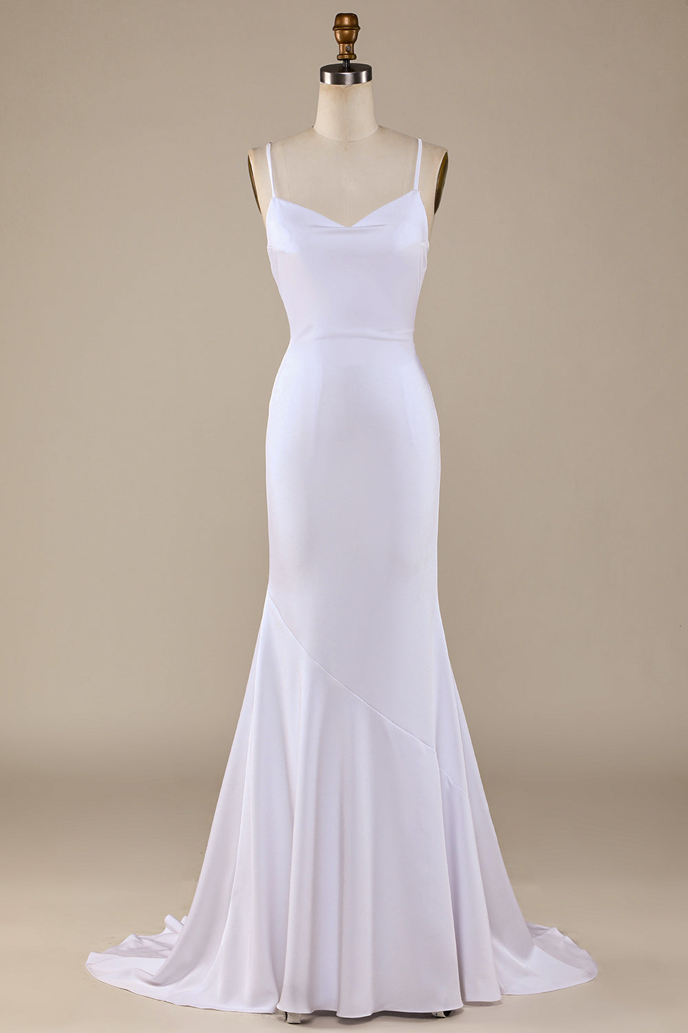 White Mermaid Lace-Up Back Sweep Train Wedding Dress
