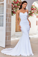 Load image into Gallery viewer, Mermaid Lace-Up Back White Sweep Train Wedding Dress