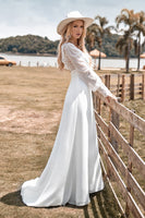 Load image into Gallery viewer, Ivory Boho Simple Sheath Long Sleeves Wedding Dress with Lace