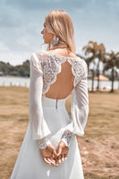 Load image into Gallery viewer, Ivory Boho Simple Sheath Long Sleeves Wedding Dress with Lace