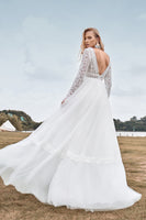 Load image into Gallery viewer, Lace Long Sleeves Deep V-neck Boho Wedding Dress with Backless