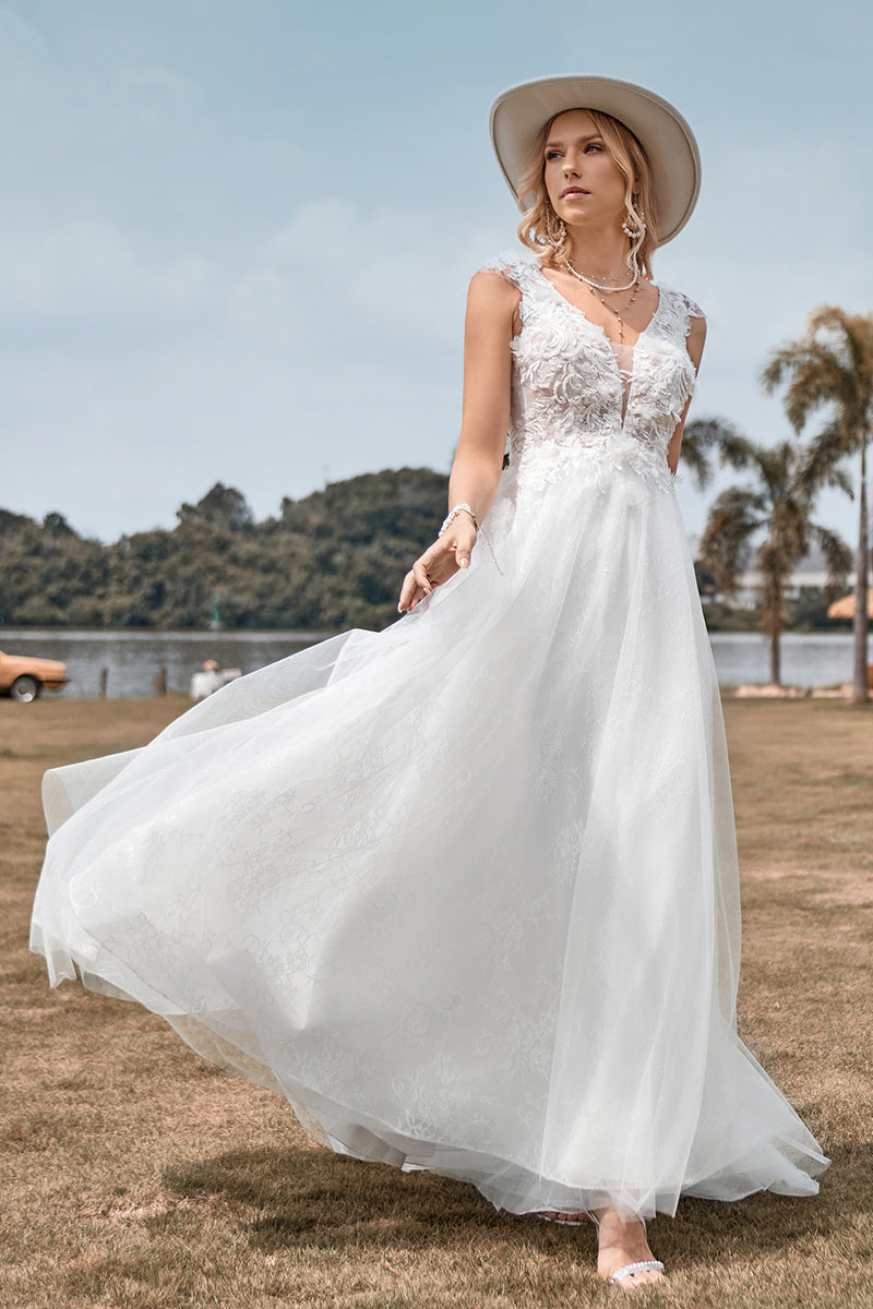 Load image into Gallery viewer, Sparkly Tulle Beaded Ivory Long A Line Wedding Dress