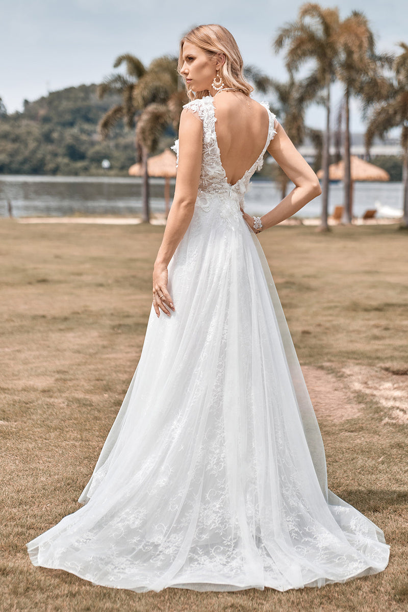 Load image into Gallery viewer, Sparkly Tulle Beaded Ivory Long A Line Wedding Dress