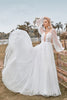 Load image into Gallery viewer, Long Sleeves Open Back Ivory A Line Wedding Dress with Appliques