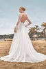 Load image into Gallery viewer, Long Sleeves Open Back Ivory A Line Wedding Dress with Appliques