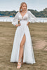 Load image into Gallery viewer, A-Line Tulle Beaded Ivory Wedding Dress with Long Sleeves