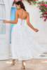 Load image into Gallery viewer, Ivory Strapless Corset Tea-Length Wedding Dress with Lace