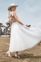 Load image into Gallery viewer, Ivory Tulle Corset Tea-Length A Line Wedding Dress