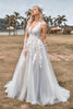 Load image into Gallery viewer, A Line Tulle Ivory Wedding Dress with Appliques