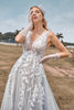 Load image into Gallery viewer, A Line Tulle Ivory Wedding Dress with Appliques
