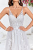 Load image into Gallery viewer, Tulle Backless Ivory Long A Line Wedding Dress with Embroidery