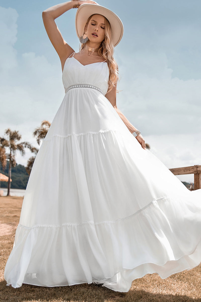Load image into Gallery viewer, A-Line Simple Long Beach Simple Wedding Dress