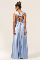 Load image into Gallery viewer, Blue Satin Convertible Bridesmaid Dress with Slit
