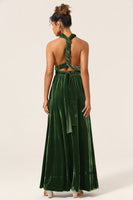 Load image into Gallery viewer, Elegant A Line V Neck Dark Green Covertible Wear Velvet Long Bridesmaid Dress