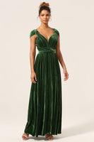Load image into Gallery viewer, Elegant A Line V Neck Dark Green Covertible Wear Velvet Long Bridesmaid Dress